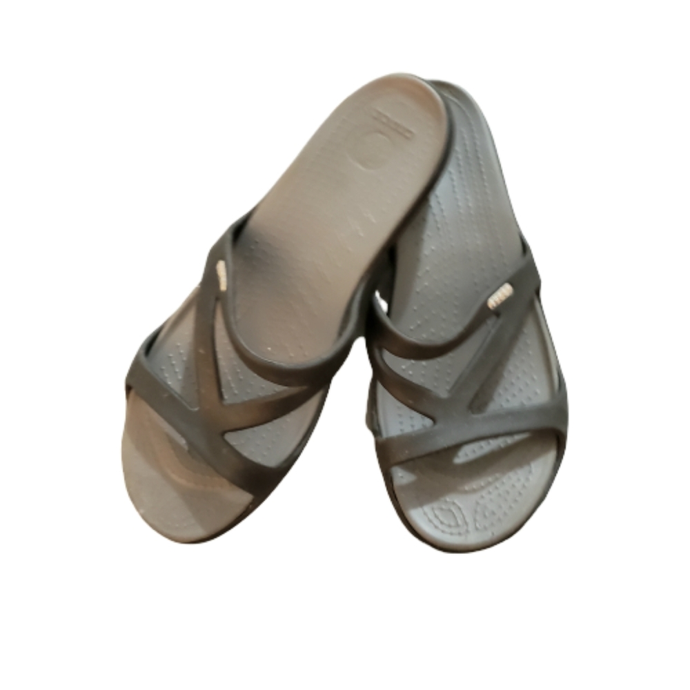 Crocs Patricia Black/Grey Wedge Heel Slide Sandals